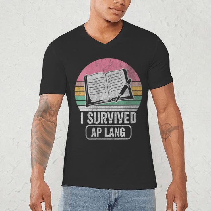 I Survived AP Lang Retro Book Graphic Men's V-Neck T-Shirt