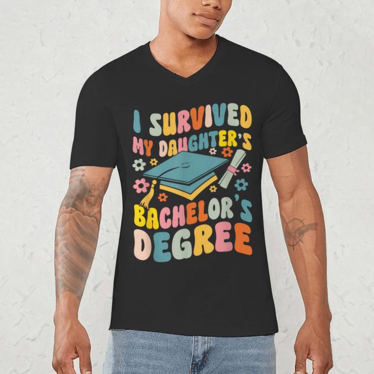 i Survived My Daughter's Bachelors Degree Groovy Graduation Men's V-Neck T-Shirt