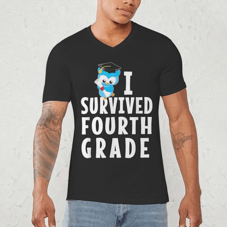 I Survived Fourth Grade Graduation Kids Owl Grad Men's V-Neck T-Shirt