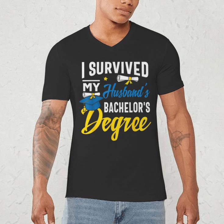 i Survived My Husbands Bachelors Degree Graduation Gifts Men's V-Neck T-Shirt