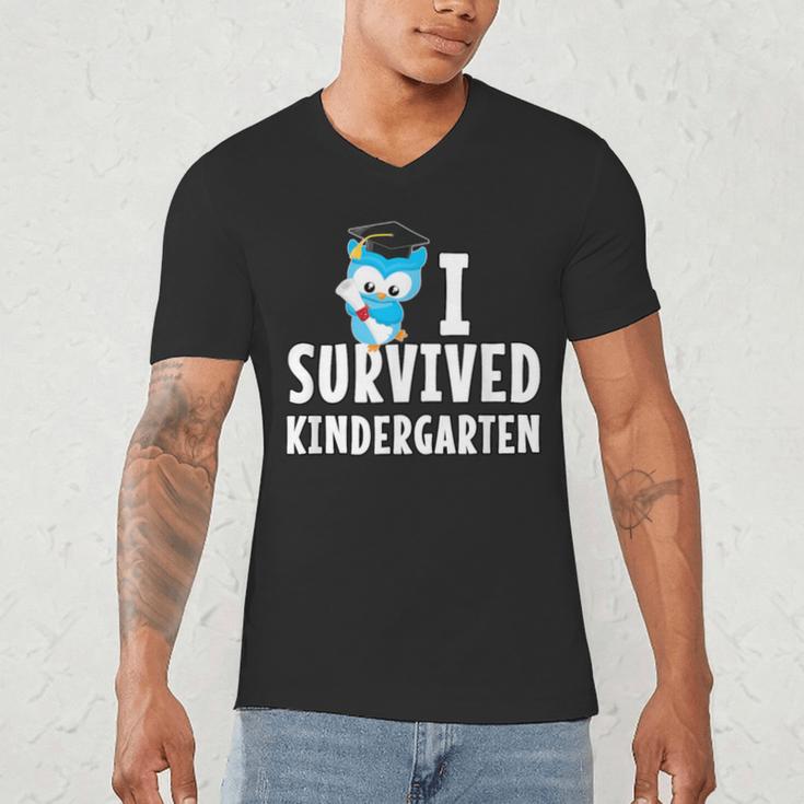 I Survived Kindergarten Graduation Kids Owl Grad Men's V-Neck T-Shirt