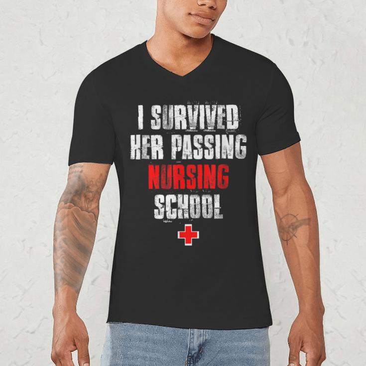 I Survived Her Passing Nursing School Graduation Men's V-Neck T-Shirt