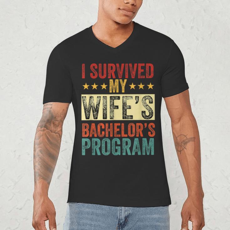 i Survived My Wife Bachelor's Degree Wife Graduation Men's V-Neck T-Shirt