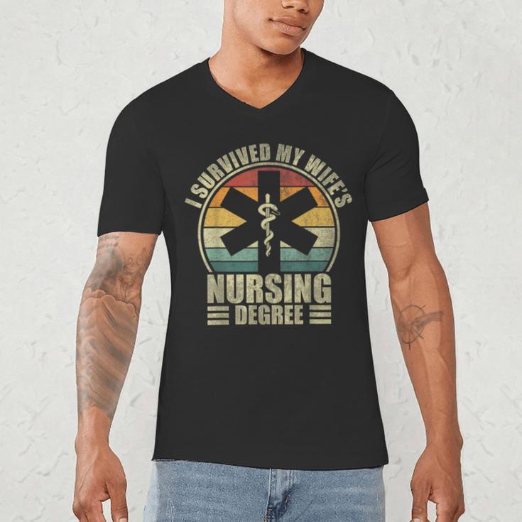 I Survived My Wife's Nursing Degree Nursing Graduation Men's V-Neck T-Shirt