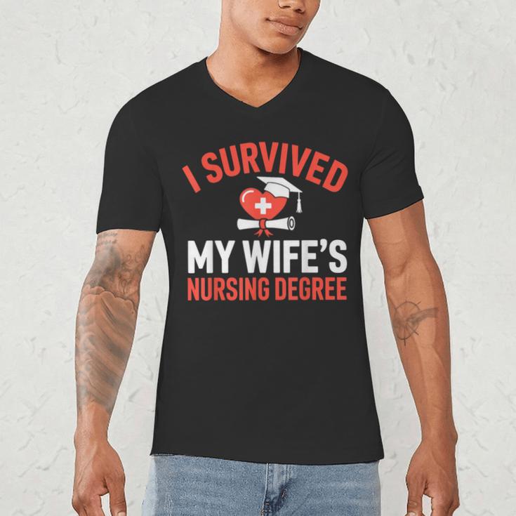 I Survived My Wife's Nursing Degree Rn Graduation Nurse Men's V-Neck T-Shirt