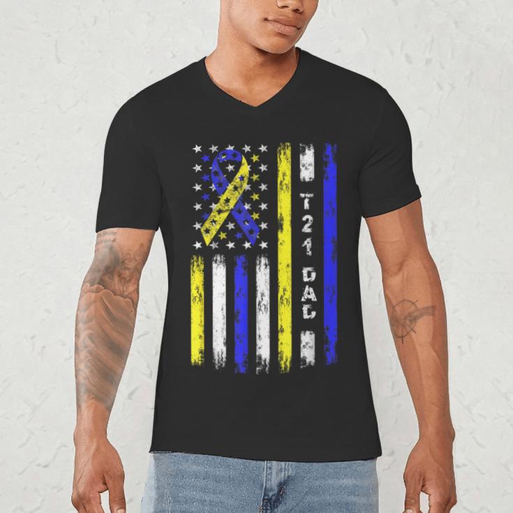 T21 Dad American Flag Down Syndrome Awareness Men's V-Neck T-Shirt
