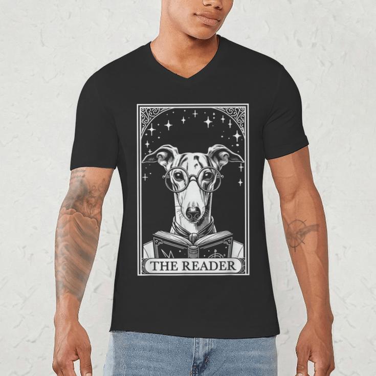Tarot Card Vintage Whippet Dog Book Lover The Reader Men's V-Neck T-Shirt