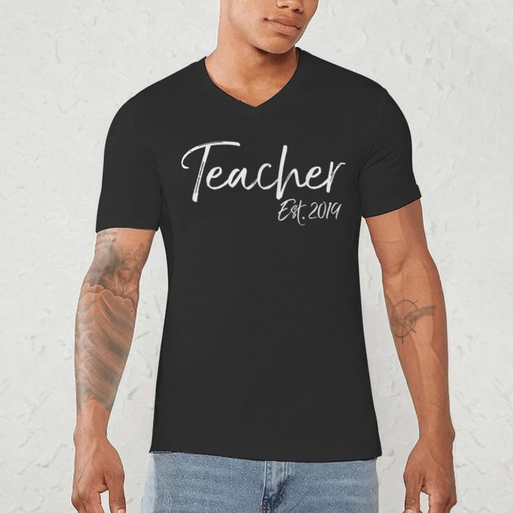 Teacher Est 2019 Shirt For Women Cute Graduation Men Men's V-Neck T-Shirt