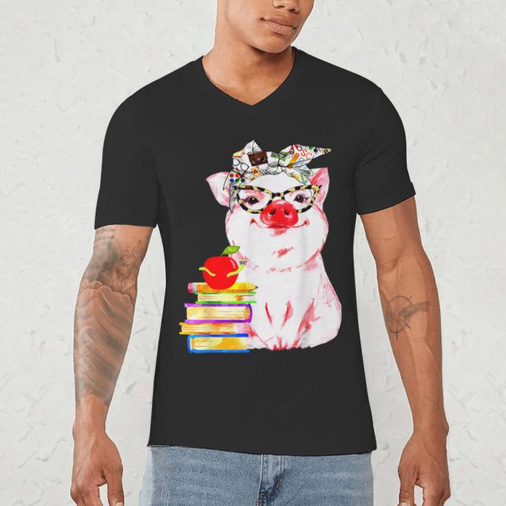 Teacher Pig Cute Farm Animal Book Lover School Student For Men Women Kids Men's V-Neck T-Shirt Teacher Pig Cute Farm Animal Book Lover School Student For Men Women Kids Men's V-Neck T-Shirt