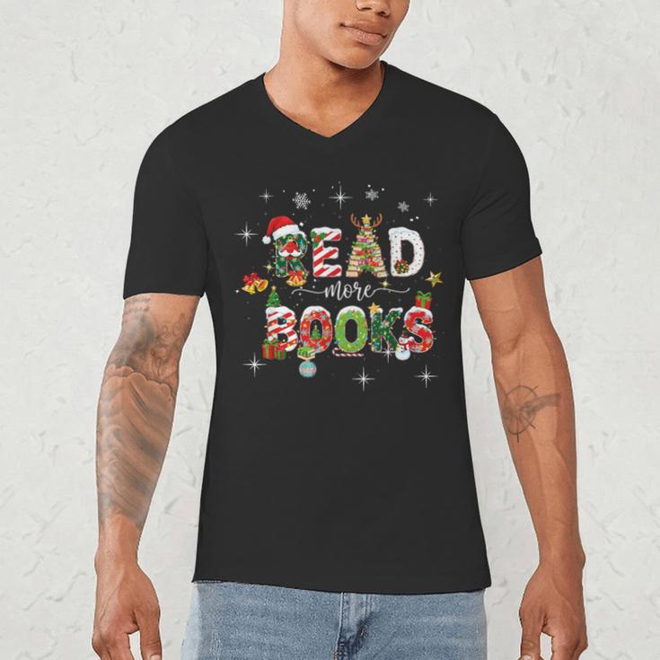 Teacher Read More Books Christmas Reading Bookworm Librarian Men's V-Neck T-Shirt
