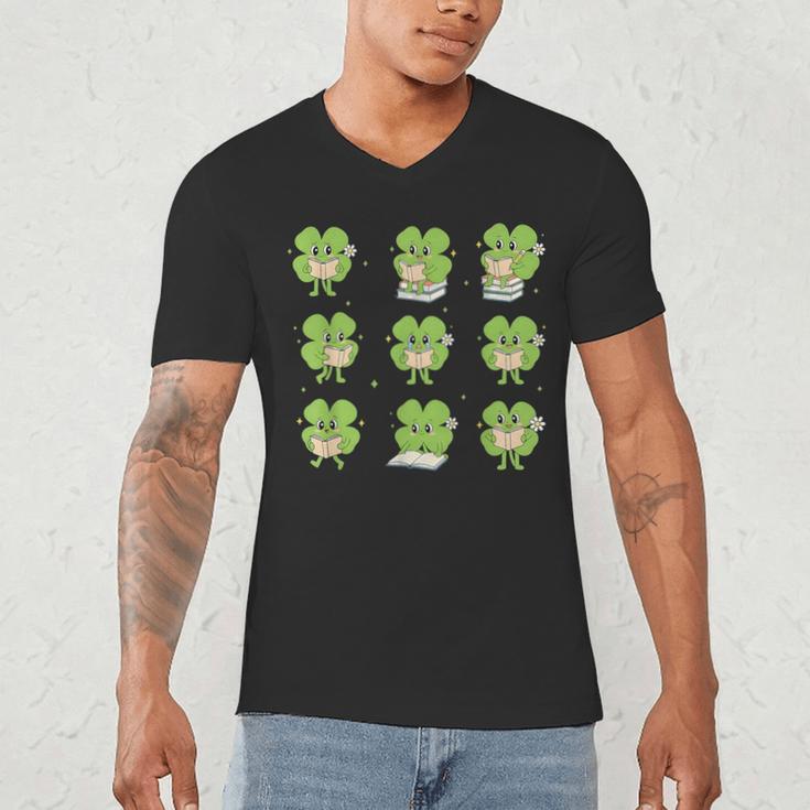 Teacher Reading Shamrock St Patrick’s Day Book Lover Kids Men's V-Neck T-Shirt
