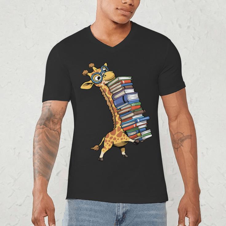 Teacher Shirt Giraffe Holding Books Bookworm Librarian Men's V-Neck T-Shirt Teacher Shirt Giraffe Holding Books Bookworm Librarian Men's V-Neck T-Shirt