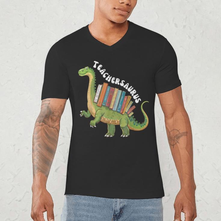 Teachersaurus Dinosaur Teachers Dino Reading Book Librarian Men's V-Neck T-Shirt
