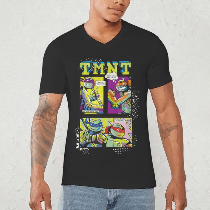 Teenage Mutant Ninja Turtles Retro Neon Comic Book Panels Men's V-Neck T-Shirt