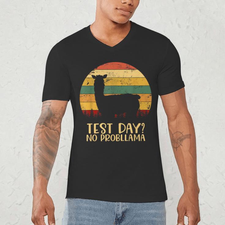 Test Day No Probllama Silhouette Teacher Student Graduation Men's V-Neck T-Shirt