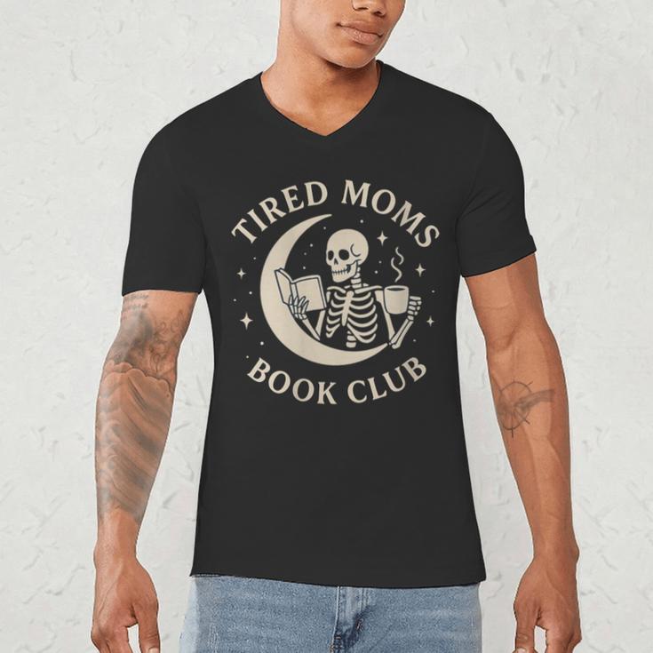 Tired Moms Book Club Skeleton Reading Books Moon Men's V-Neck T-Shirt Tired Moms Book Club Skeleton Reading Books Moon Men's V-Neck T-Shirt
