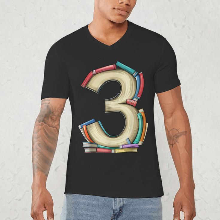Toddler 3rd Birthday Books Themed 3 Year Old Boys Kids Girls Men's V-Neck T-Shirt