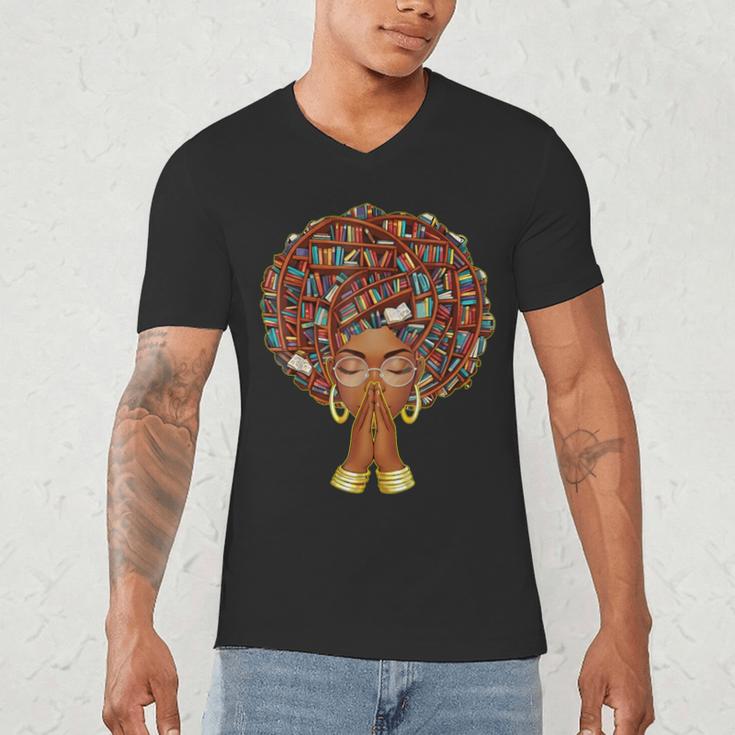 History Month Afro Book Lover Women Girls Librarian Men's V-Neck T-Shirt