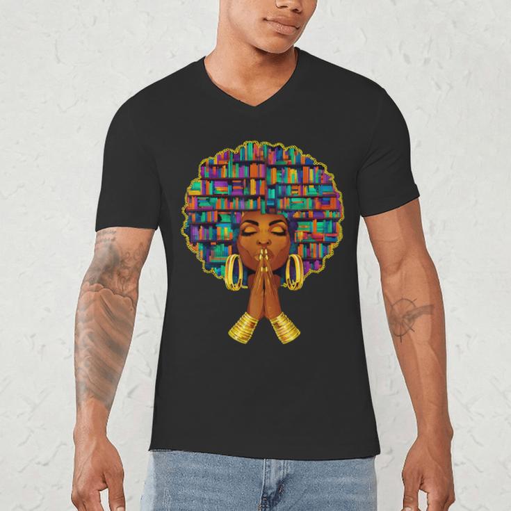 History Month Afro Women Book Lover Librarian Teacher Men's V-Neck T-Shirt