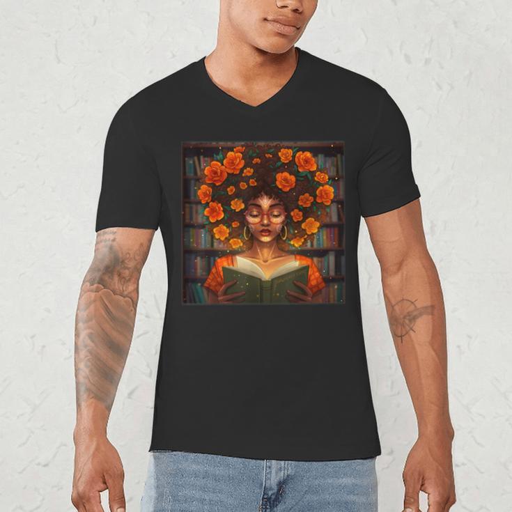 History Month Black Afro Girl Women Book Lovers Men's V-Neck T-Shirt
