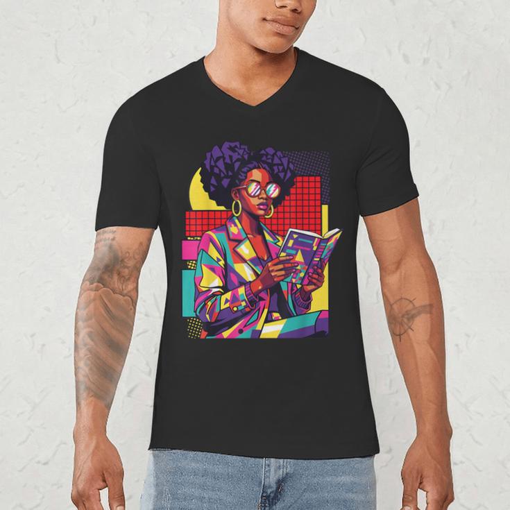 History Woman Reading Book Geometric Girl Educated Men's V-Neck T-Shirt