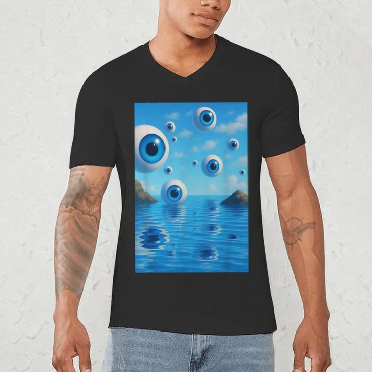 Trippy Weirdcore Frutiger Aero Surreal Eyeballs Y2K Men's V-Neck T-Shirt