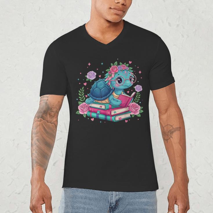 Turtle Bookworm Reading Book Bookworm Book Nerd Cute Graphic Men's V-Neck T-Shirt Turtle Bookworm Reading Book Bookworm Book Nerd Cute Graphic Men's V-Neck T-Shirt