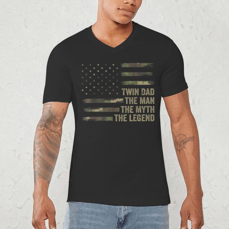 Twin Dad Camo USA Flag Twin Dad The Man The Myth The Legend Men's V-Neck T-Shirt