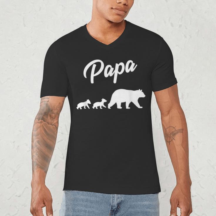 Twin Dad Papa Bear Two Cubs 2 Kids Men's V-Neck T-Shirt