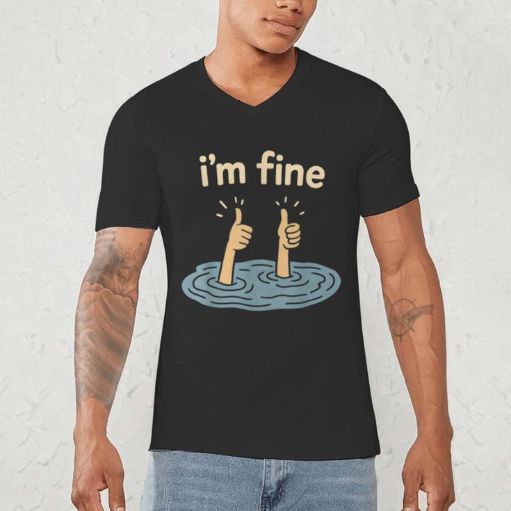 Two Thumbs Up I'm Fine Sarcastic Meme Introvert Humor Men's V-Neck T-Shirt