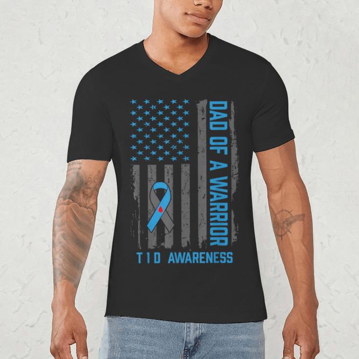 Type 1 Diabetes Awareness T1D Dad Of Warrior Type 1 Diabetic Men's V-Neck T-Shirt