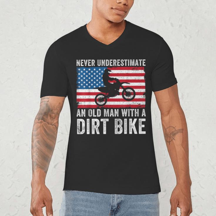 Never Underestimate An Old Man With A Dirt Bike Grandpa Dad Men's V-Neck T-Shirt