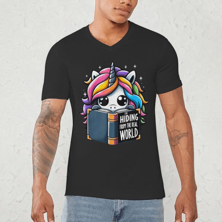 Unicorn Reading Book Reader Introvert Book Lover Humor Men's V-Neck T-Shirt Unicorn Reading Book Reader Introvert Book Lover Humor Men's V-Neck T-Shirt