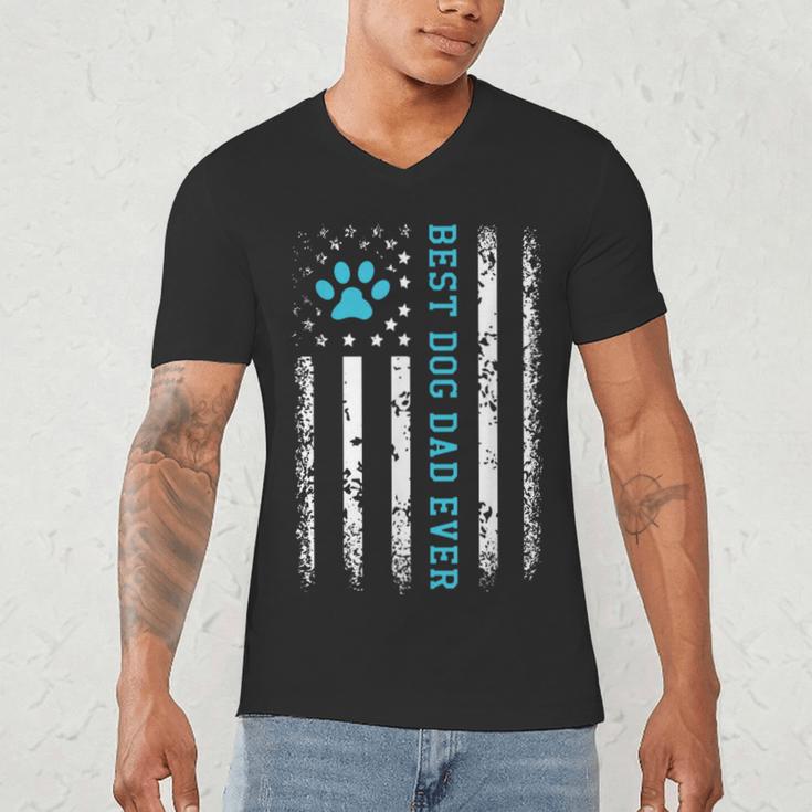 USA Flag Best Dog Dad Ever American Puppy Lover Paw Men's V-Neck T-Shirt