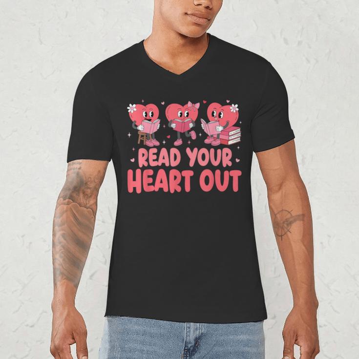 Valentine Day Book Read Your Heart Out Lovers Teacher Kids Men's V-Neck T-Shirt