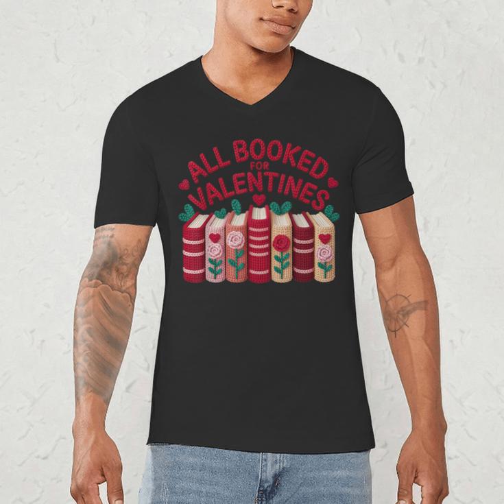 Valentines All Booked For Valentine Book Lover Teacher Men's V-Neck T-Shirt