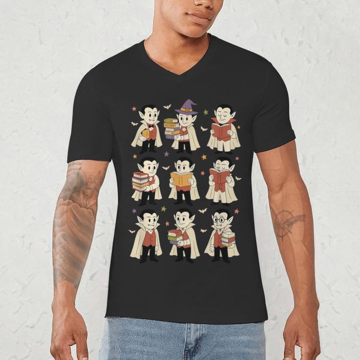 Vampire Reading Books Halloween Cute Teens Kids Men's V-Neck T-Shirt Vampire Reading Books Halloween Cute Teens Kids Men's V-Neck T-Shirt