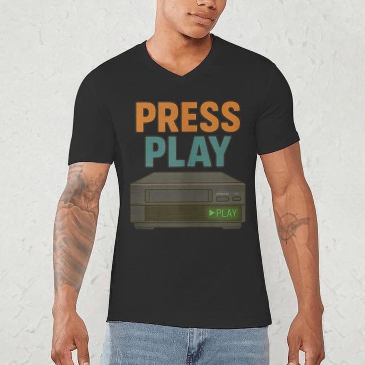 VHS Cassette Retro Analog Nostalgia Theme Men's V-Neck T-Shirt