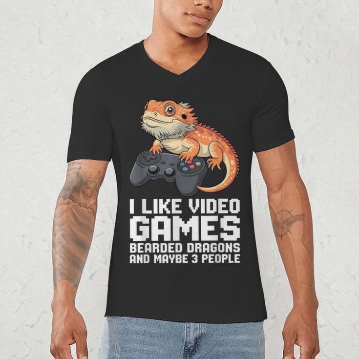 I Like Video Games Bearded Dragon Gamer Introvert Mood Men's V-Neck T-Shirt I Like Video Games Bearded Dragon Gamer Introvert Mood Men's V-Neck T-Shirt