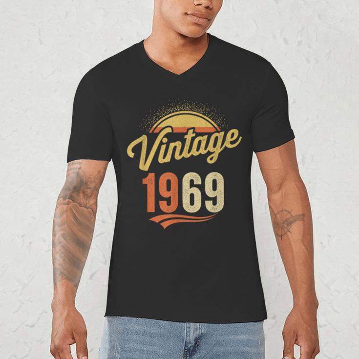 Vintage 1969 Retro Era Badge For Nostalgia Fans Men's V-Neck T-Shirt