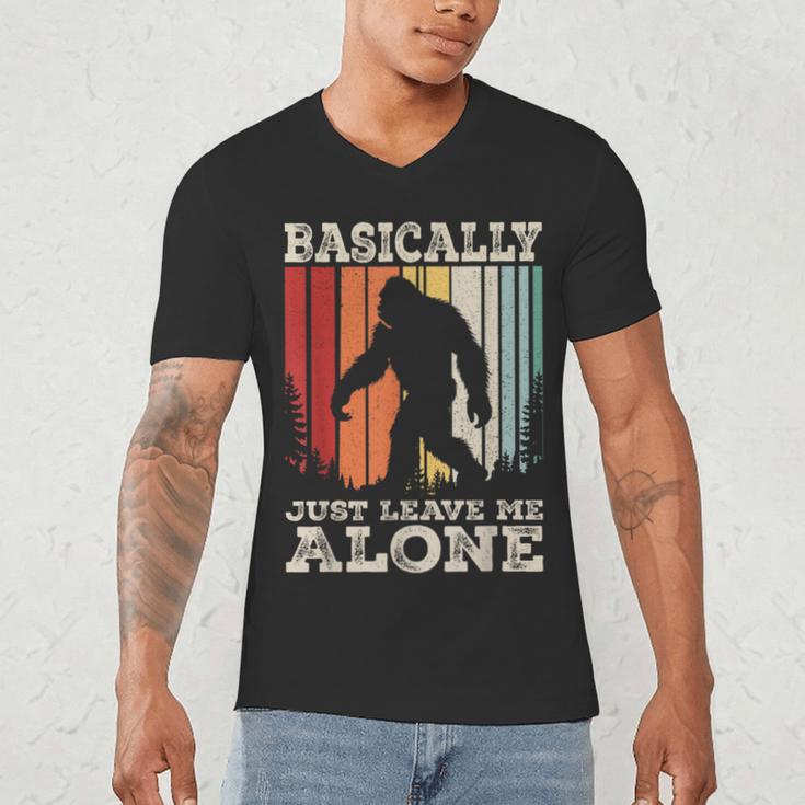 Vintage Basically Just Leave Me Alone Bigfoot Introverts Men's V-Neck T-Shirt