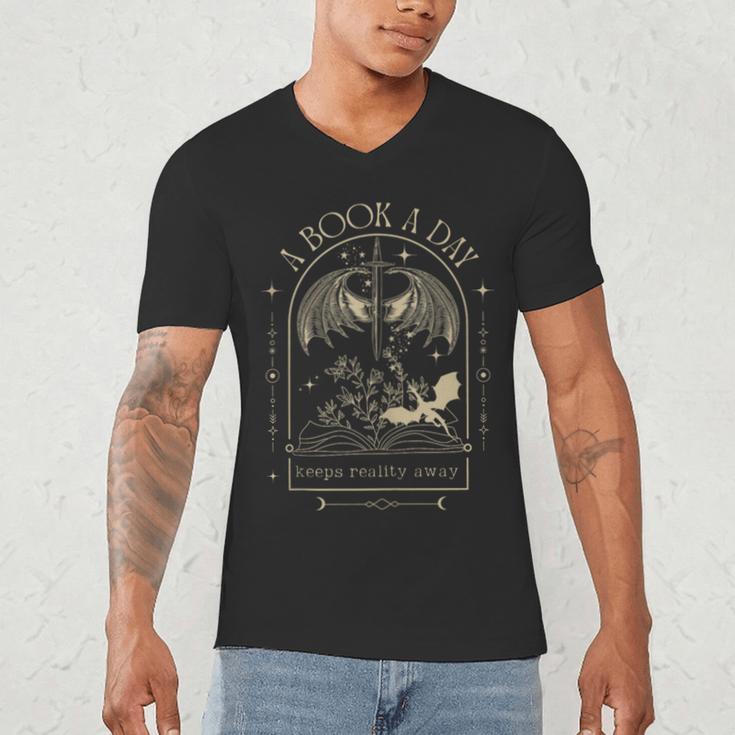 Vintage A Book a Day Keeps Reality Away Spicy Book Readers Men's V-Neck T-Shirt