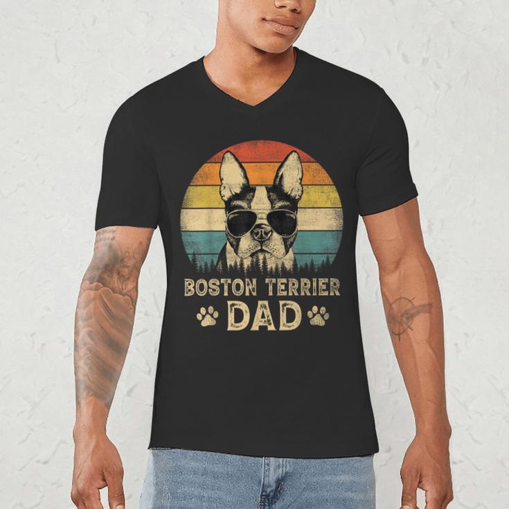 Vintage Boston Terrier Dad Dog Lovers Father's Day Tee Men's V-Neck T-Shirt Vintage Boston Terrier Dad Dog Lovers Father's Day Tee Men's V-Neck T-Shirt