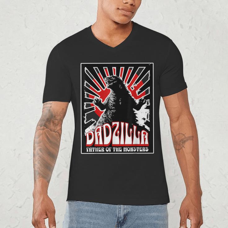 Vintage Dadzilla Father Of The Monsters Fathers Day Men's V-Neck T-Shirt