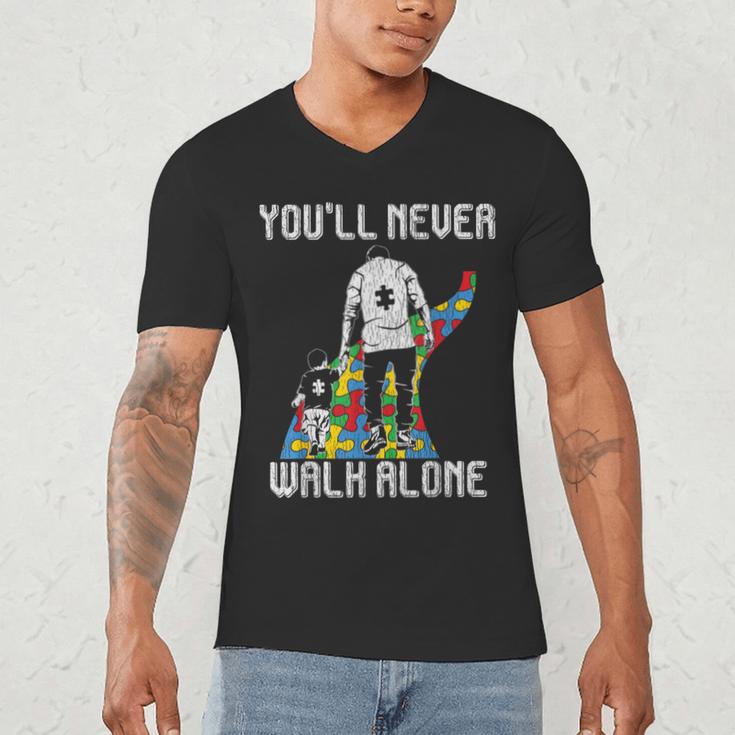 Vintage Father Son Family Autistic Kids Autism Awareness Dad Men's V-Neck T-Shirt
