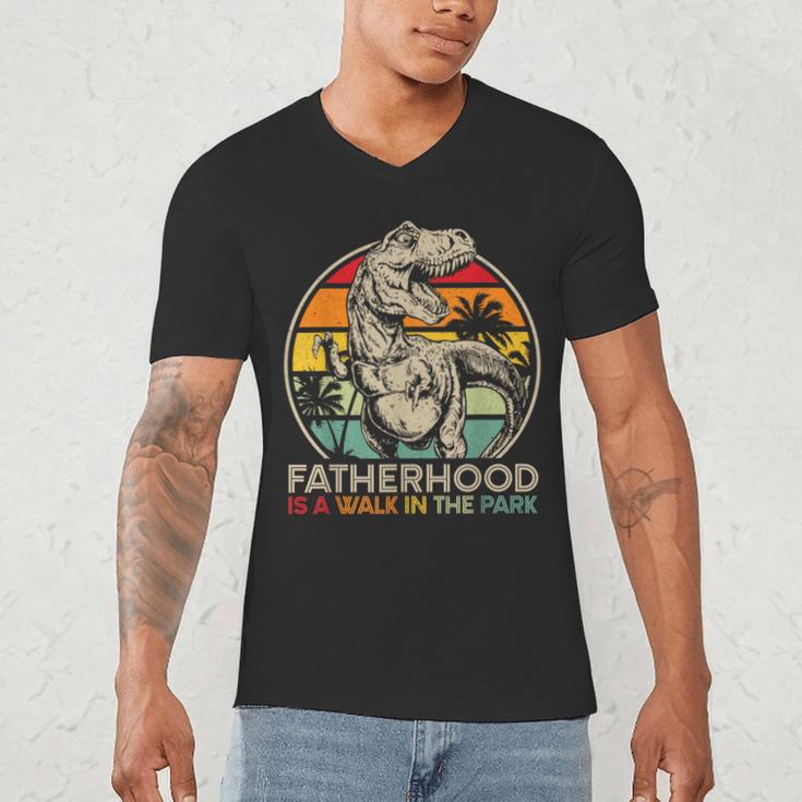 Vintage Fatherhood Is A Walk In The Park DadRex Dinosaur Men's V-Neck T-Shirt