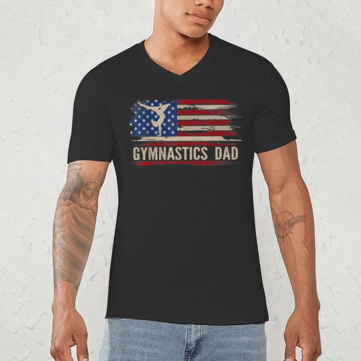 Vintage Gymnastics Dad American USA Flag Sports Men's V-Neck T-Shirt