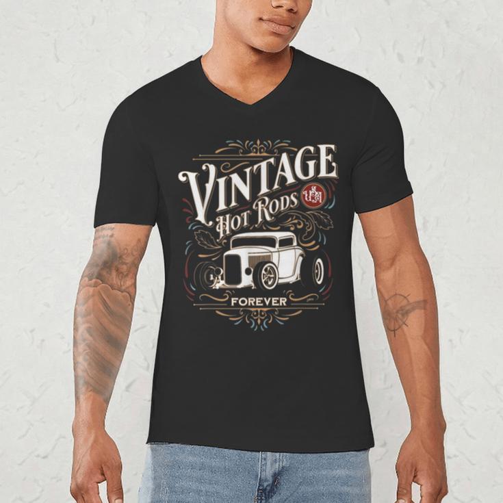 Vintage Hot Rods USA Forever Classic Car Nostalgia Men's V-Neck T-Shirt Vintage Hot Rods USA Forever Classic Car Nostalgia Men's V-Neck T-Shirt