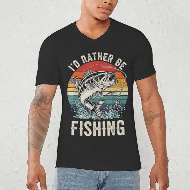 Vintage I'd Rather Be Fishing Graphic Bass Dad Boy Men Men's V-Neck T-Shirt Vintage I'd Rather Be Fishing Graphic Bass Dad Boy Men Men's V-Neck T-Shirt