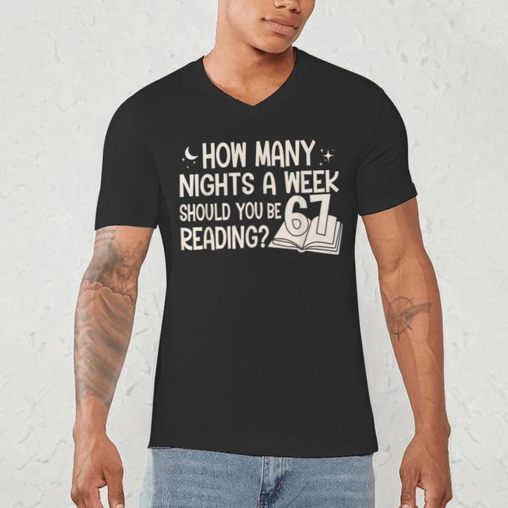 Vintage How Many Nights Reading 67 Meme Book Lover Teacher Men's V-Neck T-Shirt